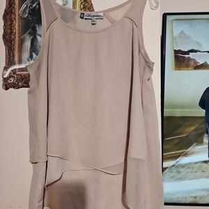 Jennifer Lopez Cream Asymmetrical Sheath Top